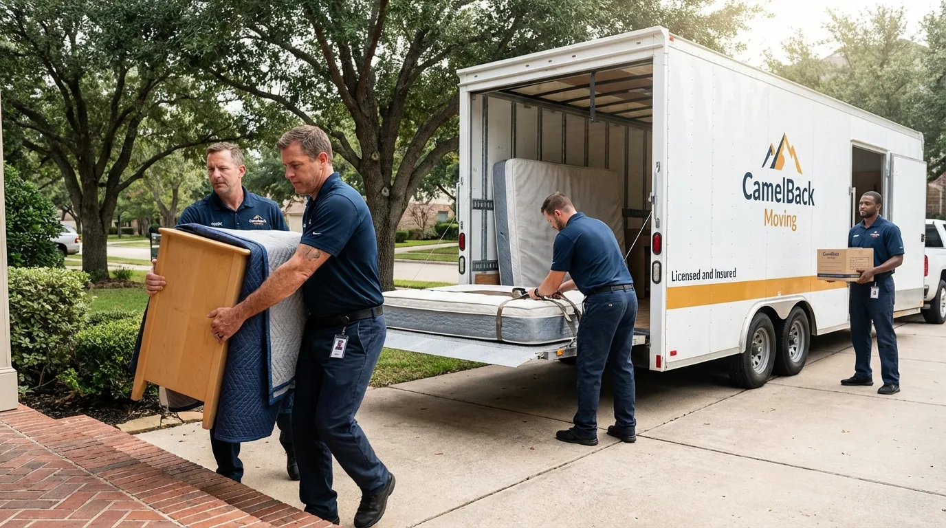 Crew loading residential truck for cross-state move from Galesburg, IL
