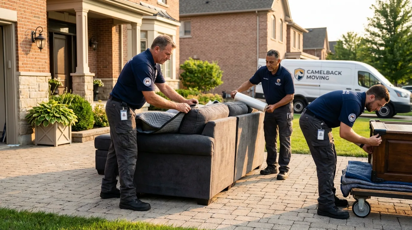Large estate moving crew wrapping furniture in Galesburg, IL