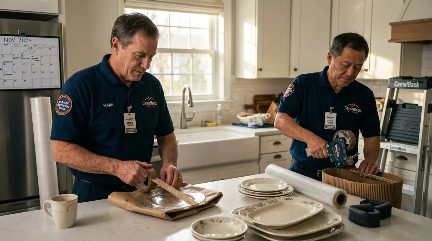 Professional crew packing kitchen dishware in Galesburg, IL